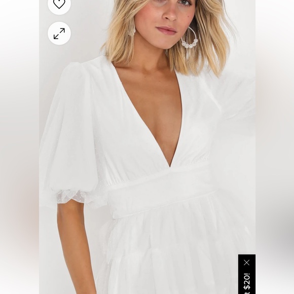 Lulu’s Dramatic Poise White Dot Tulle Puff Sleeve Tiered Mini Dress - Picture 3 of 12